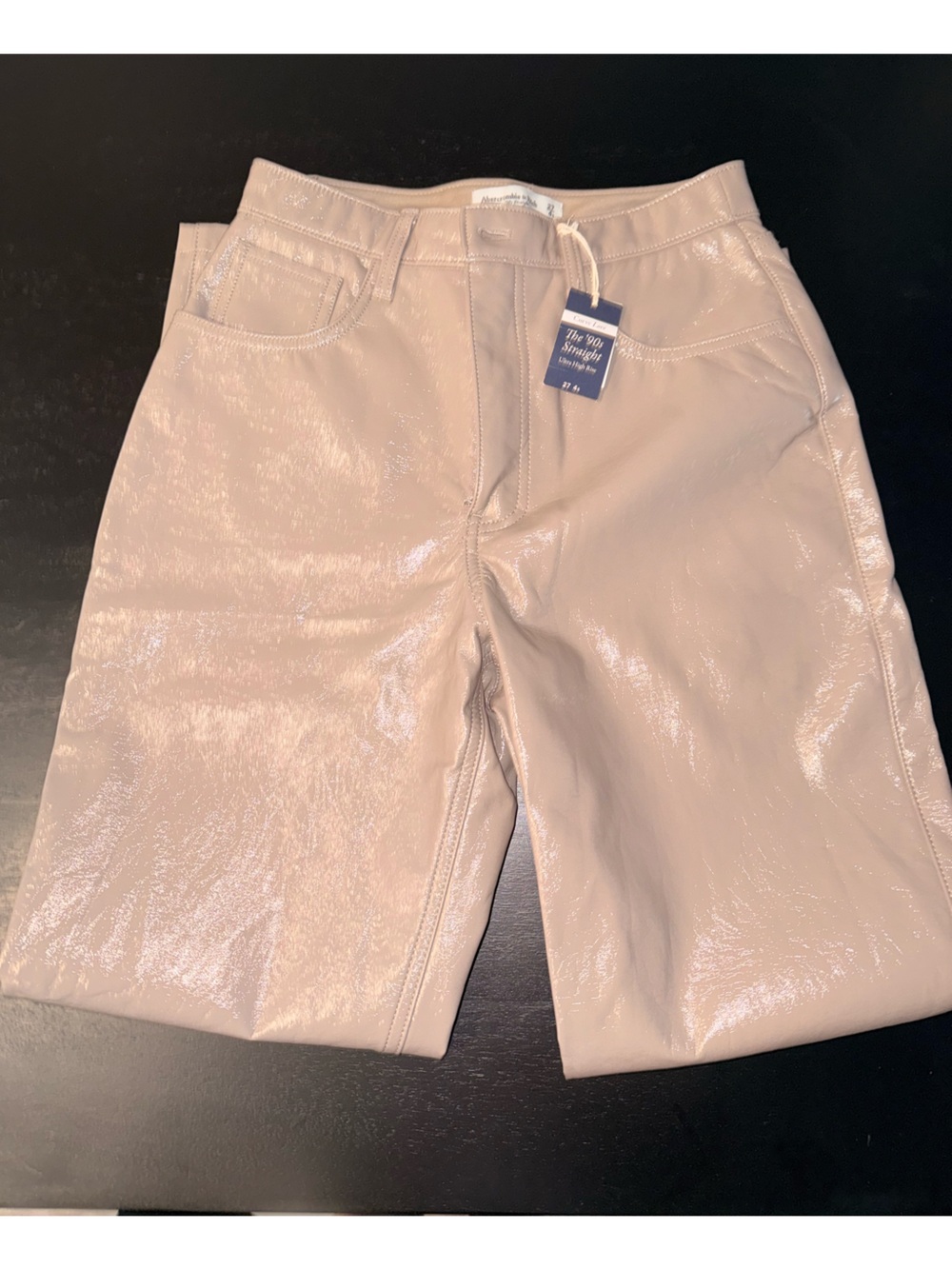 High-Rise Straight Leg Vegan Leather Pants - Taupe - Picture 3 of 4
